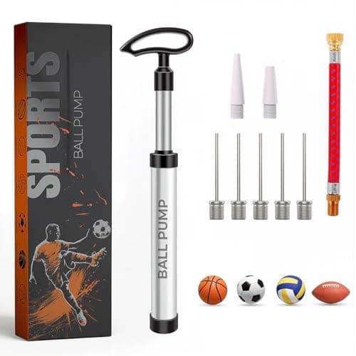 Image of Active 100 Portable Ball Pump with Needle - Hand Pump with Nozzle & Extension Hose, for Football, Basketball, Volleyball, Durable Aluminium-alloy Tube,Ergonomic Design, Fast Air Inflator (Silver)