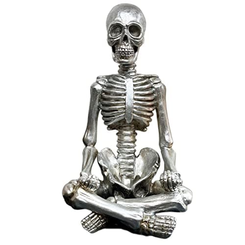 Image of Darthome Large Silver Yoga Skeleton Ornament Large Meditating Pose Gothic Halloween Sculpture
