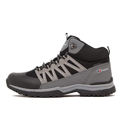 Image of Berghaus Kids’ Explorer Mid Hiking Boot with High Traction Sole, Waterproof, Breathable, Lightweight, Durable, Vegan Friendly (Black, UK Footwear Size System, Big Kid, Numeric, Medium, 6)