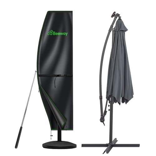 Image of BEEWAY Garden Parasol Cover Waterproof, Outdoor Cantilever Parasol Cover with Zipper and Rod Fit for 1m to 3m Banana Patio Umbrella - 210D Oxford Fabric, Anti-UV , Windproof - 205 x 45/75/32cm