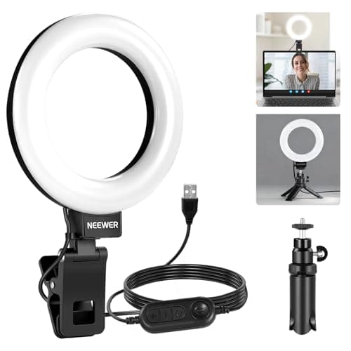 Image of NEEWER BASICS 5" Ring Light for Video Conference Lighting, Clip on Light Kit with Desk Tripod Stand for Monitor Laptop Computer Zoom Call Live Streaming Remote Working Learning Video Recording, BR60