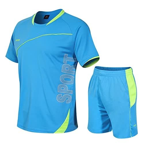 Image of Gavena Kids Sport Shorts Sets Boys Football Training Suit Shorts and T-shirt Set School PE Tracksuit Mesh Sport Uniform Jersey Kit (Blue,4~5 Years)