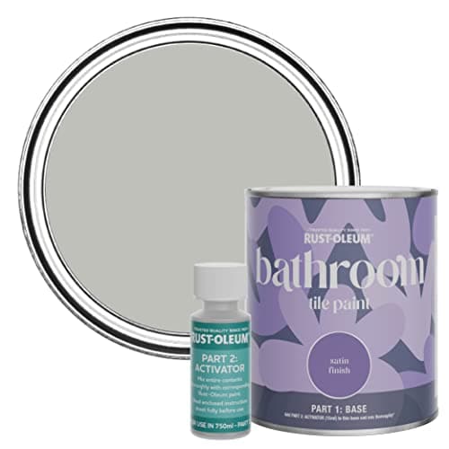Image of Rust-Oleum Grey Water-Resistant Bathroom Tile Paint in Satin Finish - Flint 750ml