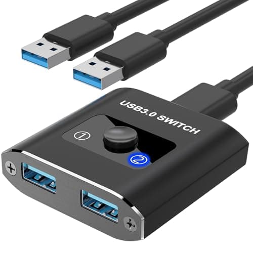 Image of USB 3.0 Switch, Bi-Directional USB Switcher 2 in 1 Out/1 in 2 Out, Aluminum 2 Computers Share 1 Device for Printer, Mouse, Keyboard, USB Sharing Switch with 2 USB 3.0 Cables