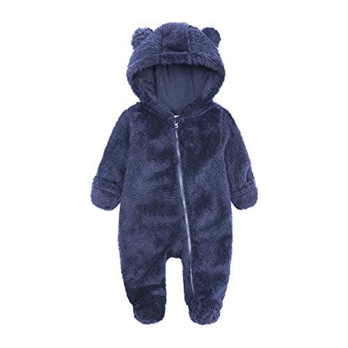 Image of KIDDLETOWN Baby Snowsuit Newborn Fleece Hooded Romper Jumpsuit Cartoon Bear Baby Snowsuit Boy and Girl One-Piece Suit with Hood Zipper Romper Outwear 6-9 Months