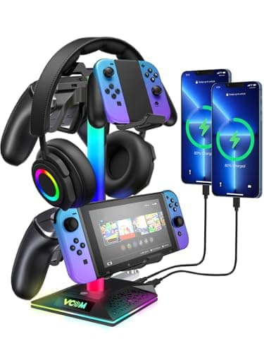 Image of VCOM RGB Headphone Stand, Headphone holder with 2 USB and 1 Type-C Ports-Gaming Headset Stand with 10 Light Modes for Gamer Xbox PS5 Gameing Desk Accessories Gift (Black)