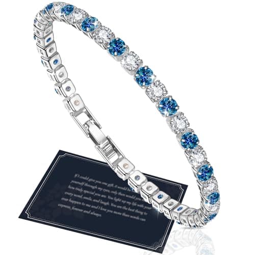 Image of Blue Bracelets Silver Plated Tennis Bracelet, Womens - 4MM Crystals, Adjustable 18.5CM