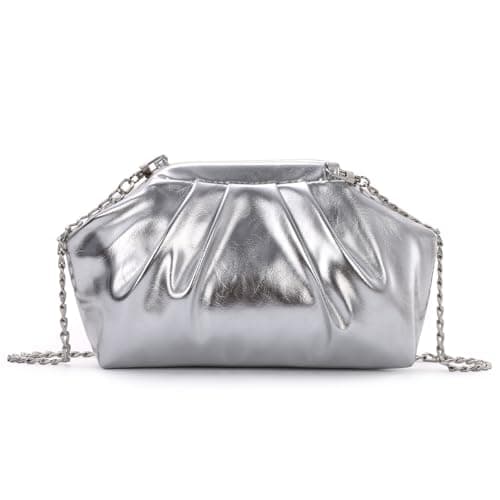 Image of EVEOUT Dumpling Shape Clutch Bag for Women,Removable Chain Strap Evening Purse,Pleated Faux Leather Handbag for Party Wedding