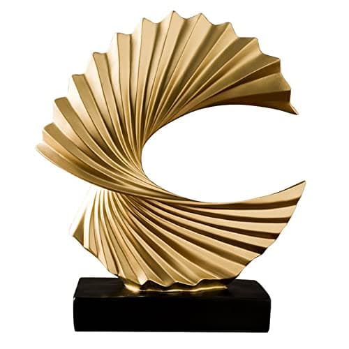Image of Tauzveok Modern Day Accents Abstract Sculpture Black Base, Ocean Wave, Tabletop Art Home Decor,Elegant Decorations for Living Room, Bedroom, Office Desktop, Cabinets,Gold,H 28cm
