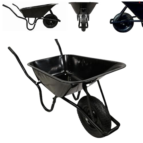 Image of 90 Litre 150kg Capacity Heavy Duty Garden Wheelbarrows Outdoor Galvanised Pneumatic Metal Garden Wheelbarrow in Black
