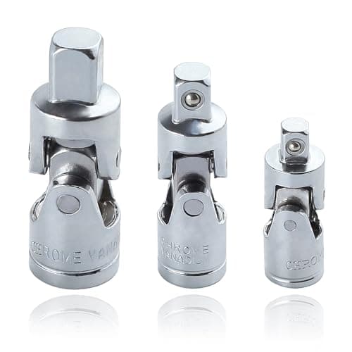 Image of LEONTOOL 3 Pcs Universal Joint Socket Set Swivel Socket Adapter Set 1/4" 3/8" 1/2" Drive Joint Adapter Ratchet Socket Chrome Vanadium Steel Impact Universal Joint Set Access Fasteners in Tight Places