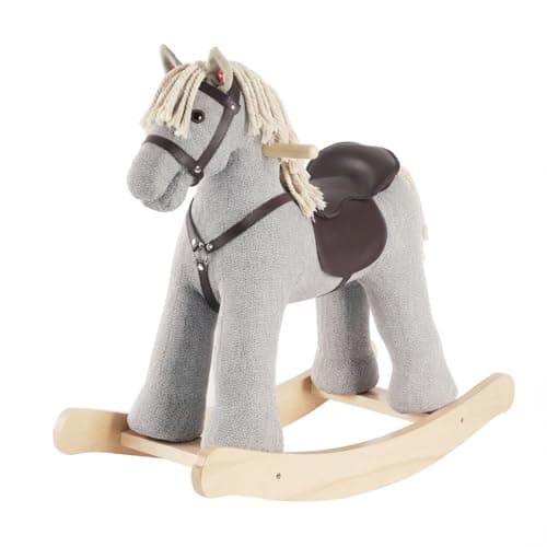 Image of Rock My Baby Rocking Horse, Grey Wooden Horse with Sound Effects,Ride-on Toy,Balance Toy (Grey)