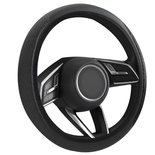 Image of Flintronic Car Steering Wheel Cover PVC Leather,Breathable Anti-slip Protector Interior Accessories for Van/Truck/SUV/Auto, Universal Size 36-38cm(14.2-15in), Black