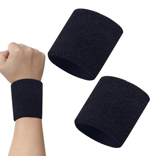 Image of 2PCS Sweat Bands Wristbands Elastic Black Arm Sweatbands Cotton Gym Sports Sweatband Bracelet Fitness Sweatbands for Men Women for Tennis Running Basketball (3.15 x 3.15inch)