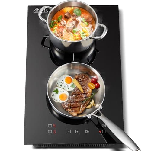 Image of KICHPOWER Double Induction Hob, Electric Plug in Hob 30cm, Built-in Induction Cooker, Touch Control, 2800W, 9 Power Levels, Boost Function, 1-99 Min Timer, Child Safety Lock, Residual Heat Indicator