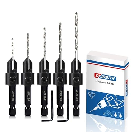 Image of 5-pc Countersink Drill Bit Set, 3in1 Woodworking Counterbore Hole Drill Bits for #6 8 10 12 16 Screws, Depth Adjustable M2 Pilot Drill Bits, 82-Degree Chamfer, 1/4” Hex Shank, 2 Allen Wrench