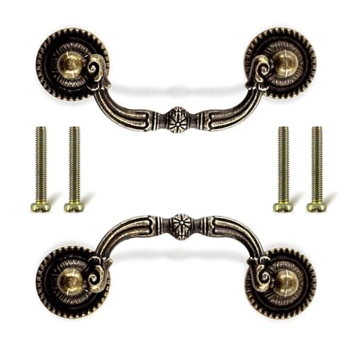 Image of LE-stone 2Pcs 3Inches Antique Furniture Handles with Screw Drawer Bronze Drop Ring Pull Handle for Dressing Tables Cabinets Wooden Crates Wardrobes
