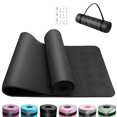 Image of OUTDOUSE Yoga Mat with Alignment Lines,TPE 6mm Sports Exercise Mat,Non-Slip,for Gymnastics,Pilates,Home, Travel,Gymnastics Mat with Storage Straps,Yoga Mats for Women and Men,183x61x0.6cm