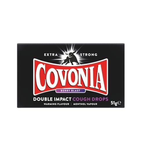 Image of Covonia Double Impact Cough Drops Berry Blast , Powerful Menthol Vapours , Suitable for Vegetarians , Alcohol Free Cough Drops , 51g