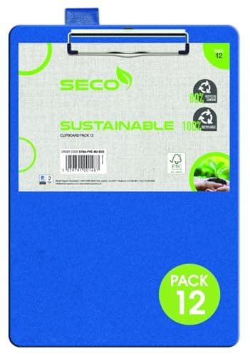 Image of SECO A4 PVC Covered Clipboard with Heavy Duty Clip - Blue - Pack of 12