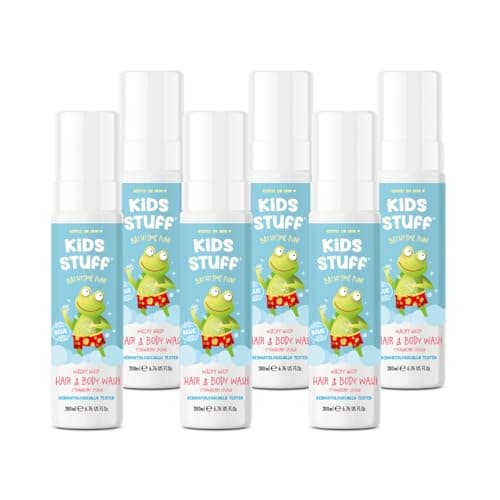 Image of Kids Stuff Wacky Whip Foaming Hair & Body Wash with Strawberry Swirl Fragrance | Dermatologically Tested Kids Hair & Body Wash | Gently Cleanses Hair & Skin | Vegan | Cruelty Free | 6 Pack (6, Blue)