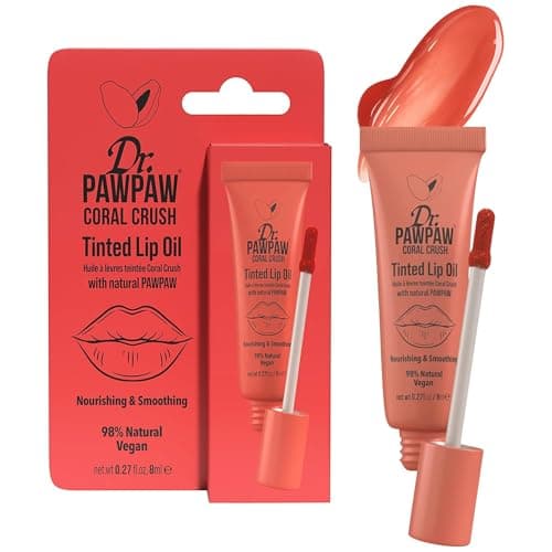 Image of Dr.PAWPAW Coral Crush Tinted Lip Oil (8ml), Natural Vegan Lip Tint, Glossy Hydrating with PAWPAW, Aloe Vera & Castor Oil, Buildable Colour for Nourished, Soft Lips