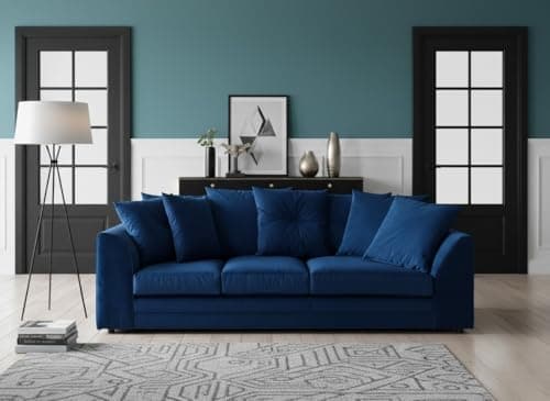 Image of Sofas n Beds Illionios Lux Velvet 3 Seater Sofa – Royal Blue Upholstered Couch with Button-Tufted Backrest, Plush Cushions & Sturdy Frame, Elegant Velvet Sofa for Living Room, Lounge, or Flat
