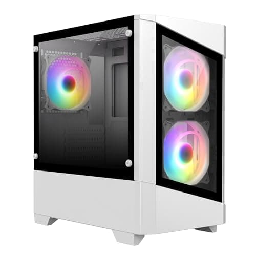 Image of CiT Level 1 White Micro-ATX PC Gaming Case - 30% Tinted Tempered Glass Panels, Includes 3x 120mm RGB Rainbow Fans, 280mm Water Cooling Support, Compact Small Form Factor Desktop Chassis | White