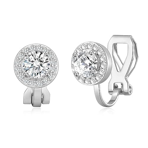 Image of Philip Jones Silver Plated Round Halo Clip On Earrings Created with Zircondia® Crystals