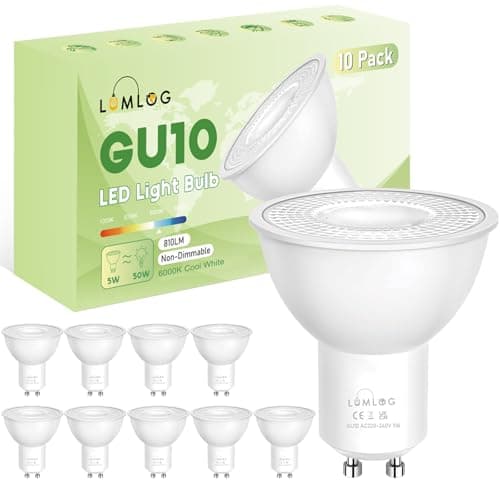 Image of Lumlog GU10 LED Bulbs Cool White 6000K, 5W (50W Eqv), 810LM, CRI>80, 38° Beam, Non-Flicker, Non-Dimmable, Energy Class C, 10 Pack for Home Lighting