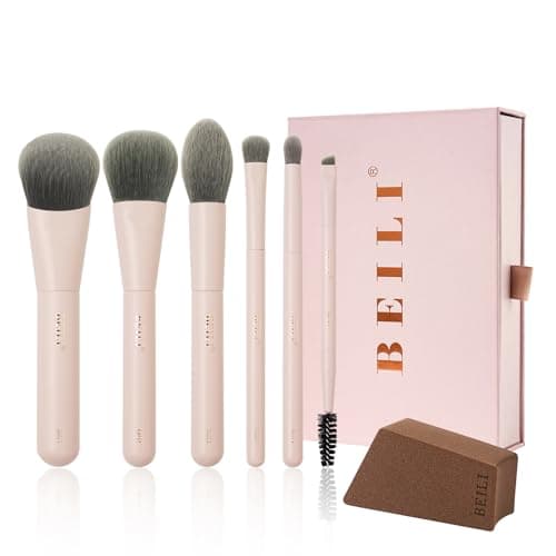 Image of BEILI 6PCS Makeup Brushes Set, Travel Mini Makeup Brushes, Portable Small Cosmetic Brushes Kit For Powder, Highlight, Eyeshadow, Contour, Eyebrow, Eyelash, Synthetic Bristles (Pink)