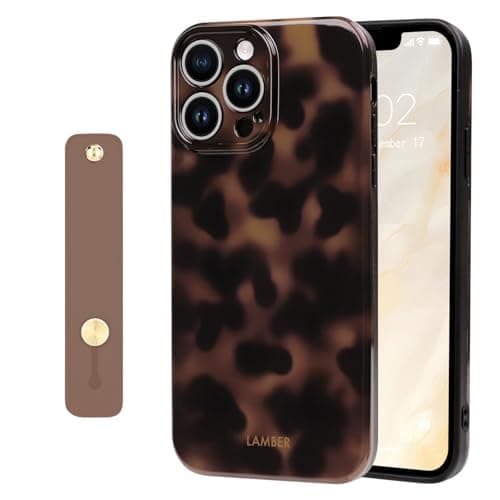 Image of NITITOP Compatible with iPhone 15 Pro Max Case Cute Leopard Print Brown Amber Tortoise Design for Women Men Girls with Wrist Adjustable Hand Strap Kickstand Aesthetic Protective Cover - Brown3