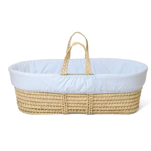 Image of Clair de Lune Stripe Palm Moses Basket with Bedding 75 x 28 cm (Blue)