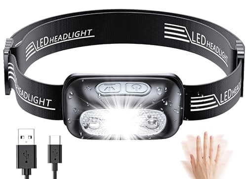 Image of Babacom Head Torch, Rechargeable Super Bright LED Headlamp-250 Lm, Motion Sensor, IPX6 Waterproof, 5 Light Modes, Adjustable Angle & Strap, Led Head Torch for Running Camping Hiking Fishing