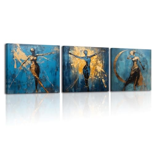 Image of Piy Painting 3 Pieces Abstract Framed Wall Pictures, Dancer Canvas Wall Art Bedroom, Navy Blue Decorative Canvas Paintings, Artwork Art Posters For Bedroom Hallway Office Home Decorations 12x12 inch