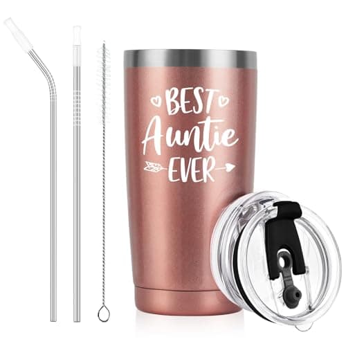 Image of Livole Best Auntie Ever, Christmas Gifts for Auntie, Aunt, Aunty, Women, Sister, Auntie Gifts from Niece, Presents for Auntie, Aunty Gift, 20oz Double Walled Vacuum Wine Tumbler with Straw and Lid