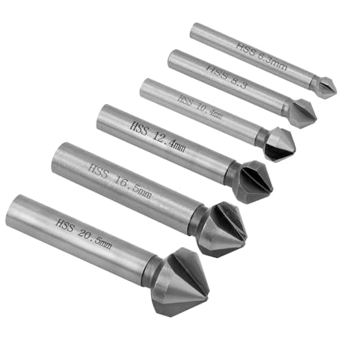 Image of QWORK® 6Pcs Countersink 90°, 6.3-20.5 mm HSS Steel Countersink Drill Bit, Countersink Deburring Tools for Wood, Metal, Plastic