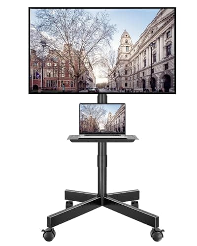 Image of BONTEC Mobile TV Stand on Wheels, Rolling TV Cart with Media Shelf, TV Mount Stand with Tilt, 2-Level Height Adjustable Low-Profile Design for 23–60in LED/LCD/OLED TVs, Holds 25kg, Max VESA 400x400mm