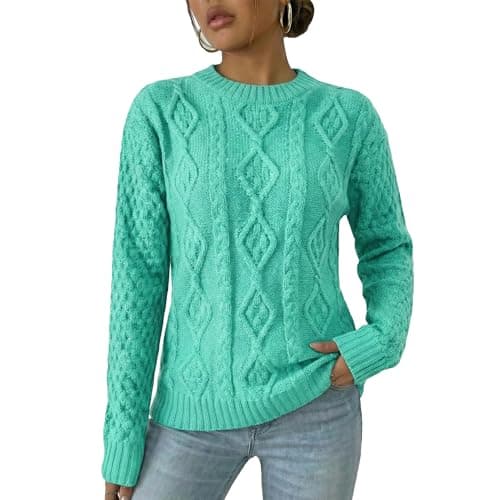 Image of Red Olives Ladies Womens New Chunky Diamond Cable Knitted Long Sleeve Sweater Pull Over Jumper Top (8/10, Mint)