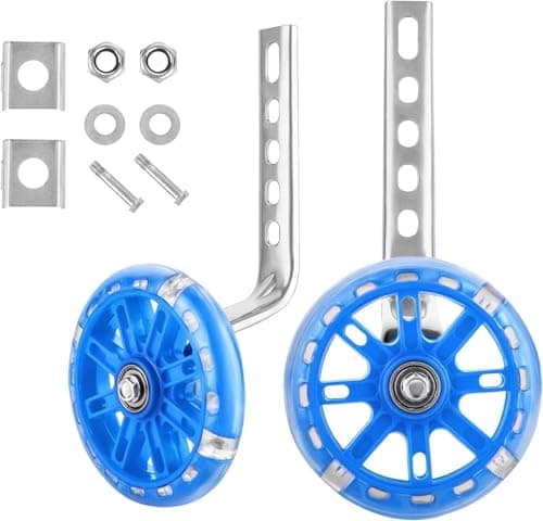 Image of M.J COMFY-LIFE Kids Bike Stabilisers Adjustable Training Wheels for 12"-20" Children's Bikes Steel Support Frame with Plastic Wheels (12cm Diameter) Easy to Install (Blue)