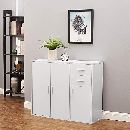 Image of Modern Sideboard Cabinet Cupboard Unit Storage Furniture With 2 Drawer & 3 Door Furniture Living Dining Room Hallway (White)