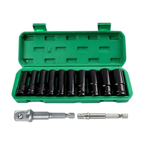 Image of 12 Pcs Deep Impact 1/2" Socket Set, 10-24mm Hex Long Socket Set with Adapter & Storage Box for Home Car Repair(Black)