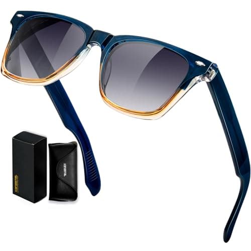 Image of KANASTAL Black Gradient Sunglasses Mens Polarised Womens Square Acetate Retro Vintage Classic Two Tone UV400 Protection Outdoor - Blue Frame Gradient Black Lens