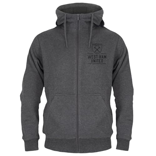 Image of West Ham United FC Official Football Gift Mens Fleece Zip Hoody Grey Medium