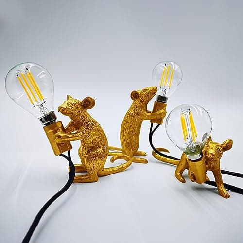Image of KPLFI Mouse Lamp 3 Pack Table Lamp Mouse Shape Bedside Resin Creative LED Desk Light 3-Pin Plug Bedroom Home Corridor Decor Holiday Gifts (Gold)