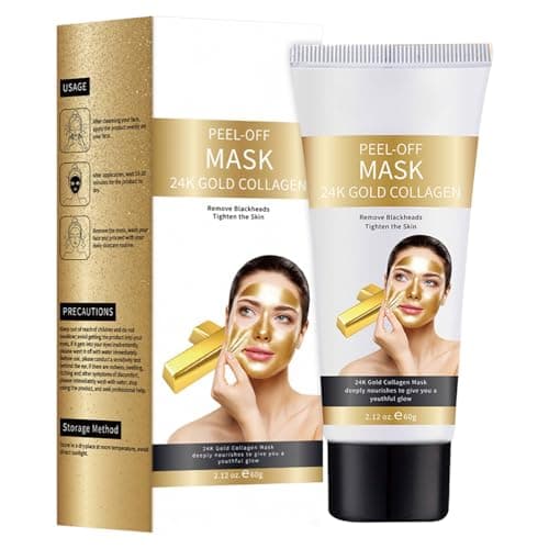 Image of 24K Gold Peel Off Face Masks, Blackhead Remover Mask, Deep Cleansing Pore Mask, Blackhead Remover for Women & Men, 60g