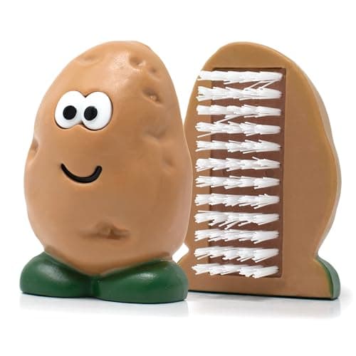Image of Joie Spud Dude Potato Scrubbing Brush – Fun & Durable Vegetable Brush for Cleaning Potatoes and Root Vegetables, Brown