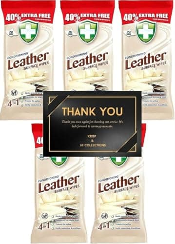 Image of HiCollections Leather Wipes 4-in-1 Conditioning Dirt Grime Protect Wipes - 350 Unscented Rectangular Sheets for All Leather Surfaces