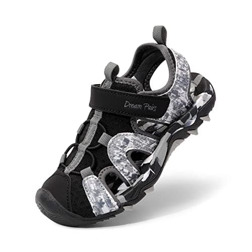 Image of DREAM PAIRS Boys Girls Summer Outdoor Athletic Sport Sandals for Toddler/Little/Big Kid,Size 13 Little Kid,Black/Grey,SDAS2305K