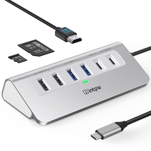 Image of Intpw USB C Hub, 9-IN-1 USB C Hub Multiport Adapter with 4K HDMI, PD 100W, Type C and 2 Type A 3.0 5Gbps, 2 Type A 2.0, SD/TF and Aluminium USB HUB for Laptop/iPhone15/16 series/MacBook Air/Pro